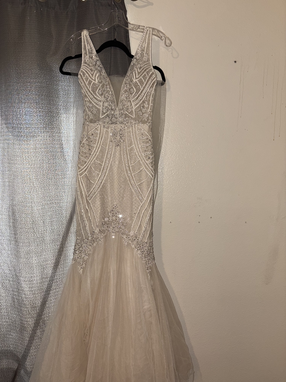 Badgley Mischka Champagne Beaded Evening Gown